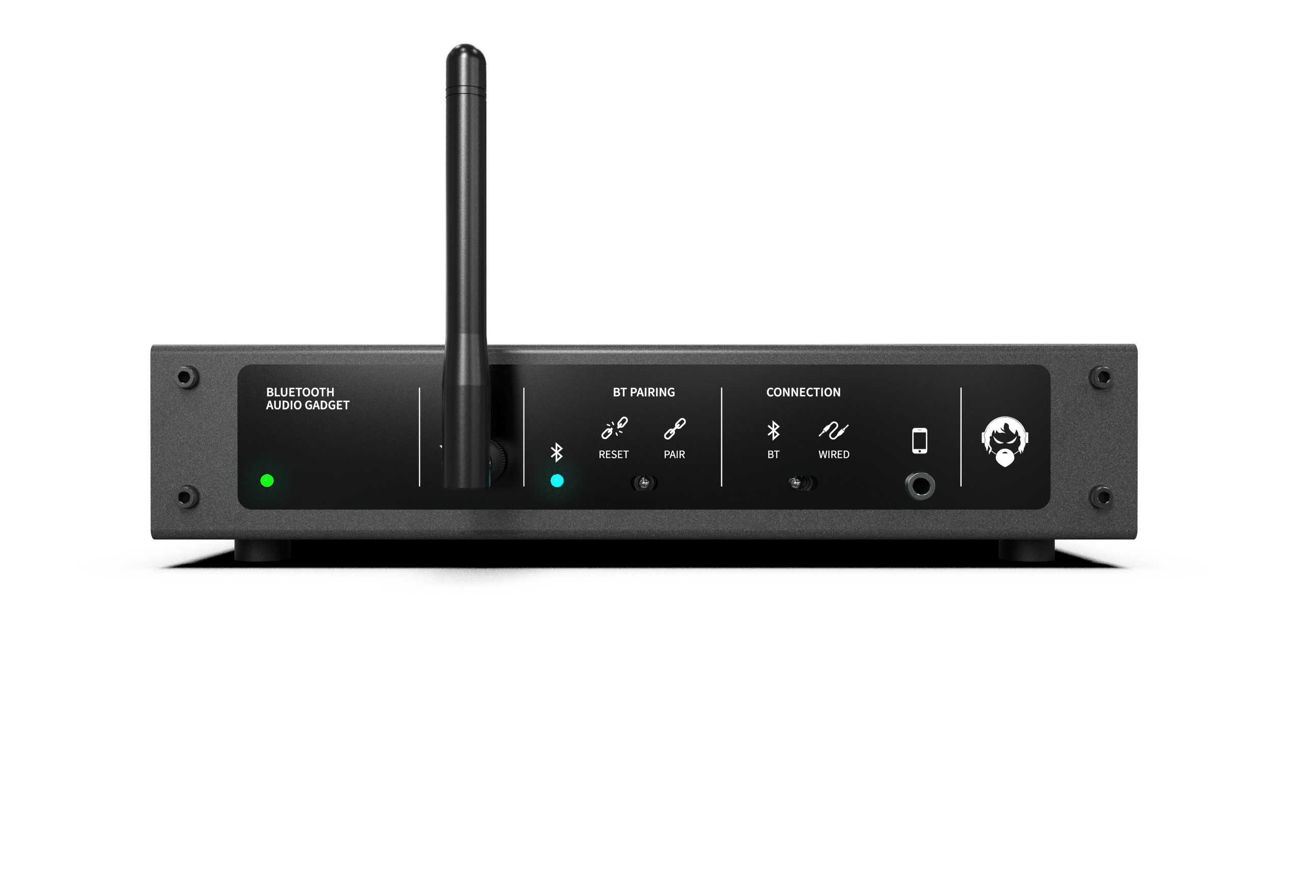 Wireless audio receiver with antenna and connection interface,